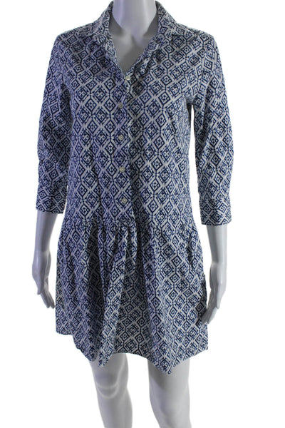 The Shirt Womens Cotton Geometric Print Long Sleeve Mini Dress Navy Size S