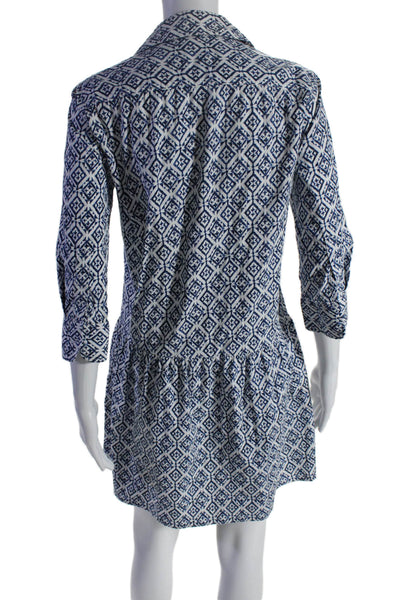 The Shirt Womens Cotton Geometric Print Long Sleeve Mini Dress Navy Size S