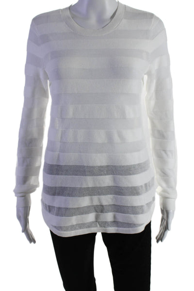 Michael Michael Kors Womens Cotton Striped Long Sleeve Knit Top White Size S