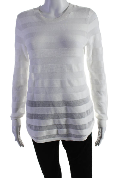 Michael Michael Kors Womens Cotton Striped Long Sleeve Knit Top White Size S