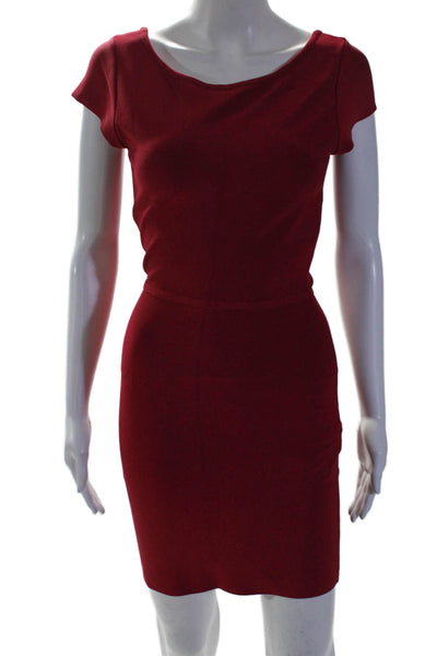 BCBGMAXAZRIA Womens Textured Sleeveless Scoop Neck Midi A-line Dress Red Size XS