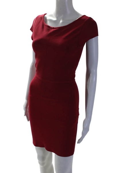 BCBGMAXAZRIA Womens Textured Sleeveless Scoop Neck Midi A-line Dress Red Size XS