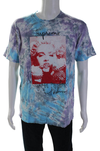 Supreme Fifth Season Mens Short Sleeve Tie Dyed Graphic Shirt Blue Purple Large