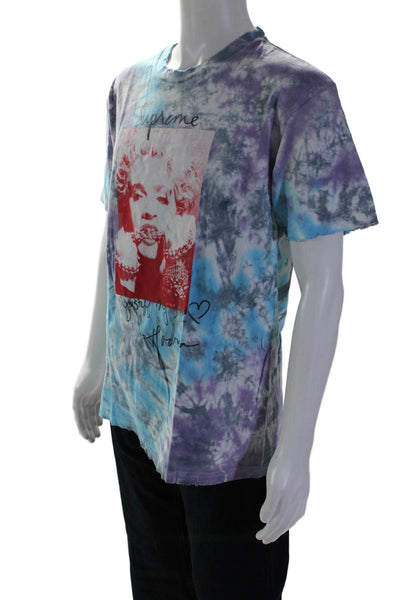 Supreme Fifth Season Mens Short Sleeve Tie Dyed Graphic Shirt Blue Purple Large