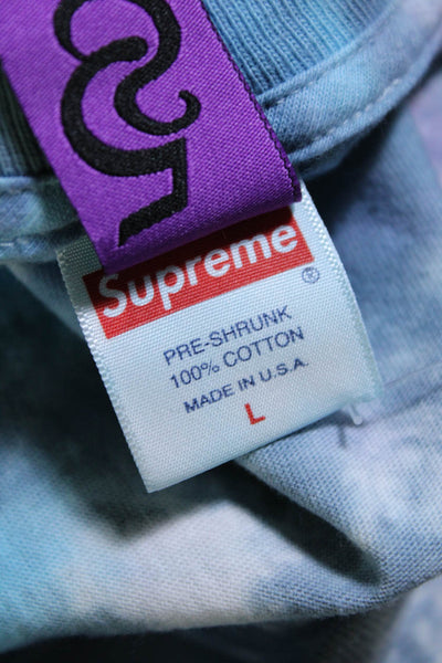 Supreme Fifth Season Mens Short Sleeve Tie Dyed Graphic Shirt Blue Purple Large