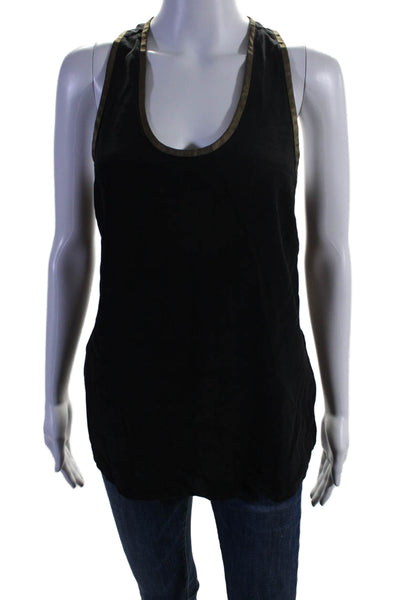 Joie Womens Silk Black Gold Trim Scoop Neck Front Pockets Tank Top Size S