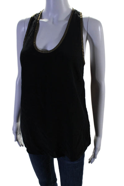 Joie Womens Silk Black Gold Trim Scoop Neck Front Pockets Tank Top Size S