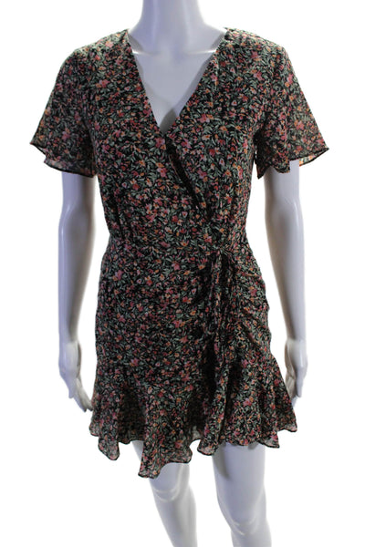 BB Dakota Womens Cotton Floral V-Neck Short Sleeve Mini Wrap Dress Pink Size XS