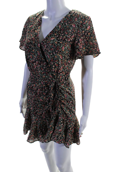 BB Dakota Womens Cotton Floral V-Neck Short Sleeve Mini Wrap Dress Pink Size XS