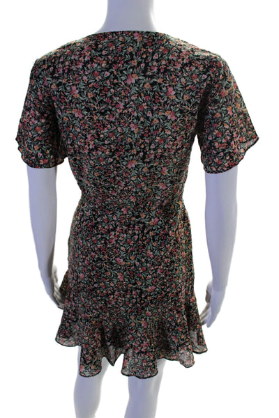 BB Dakota Womens Cotton Floral V-Neck Short Sleeve Mini Wrap Dress Pink Size XS