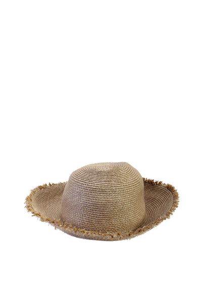 Vince Camuto Womens Woven Straw Fringe Trim Wide Brim Sun Hat Beige Size OS