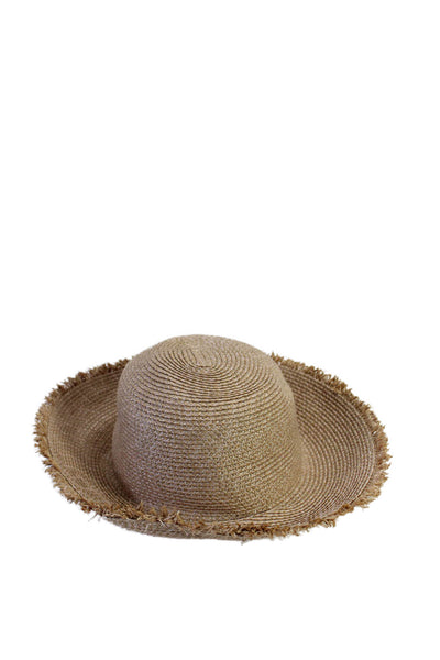 Vince Camuto Womens Woven Straw Fringe Trim Wide Brim Sun Hat Beige Size OS