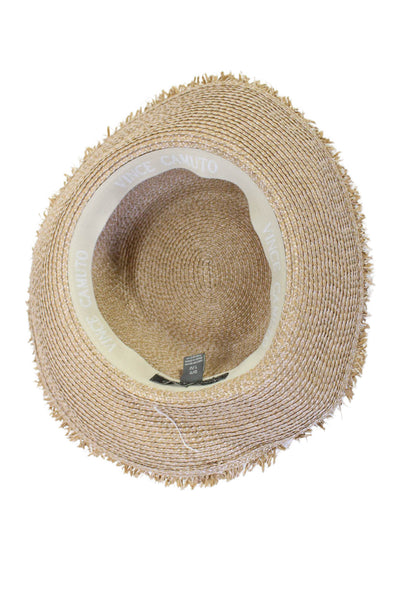 Vince Camuto Womens Woven Straw Fringe Trim Wide Brim Sun Hat Beige Size OS