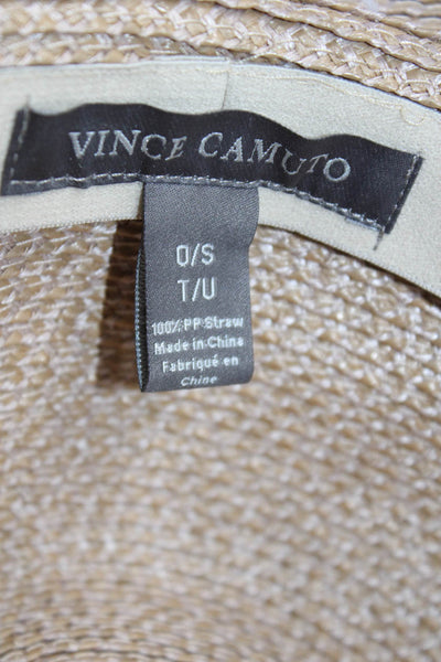 Vince Camuto Womens Woven Straw Fringe Trim Wide Brim Sun Hat Beige Size OS