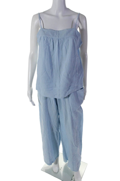 Drew Womens Cotton 2 Piece Cami Top Wide Leg Pants Set Blue Size M
