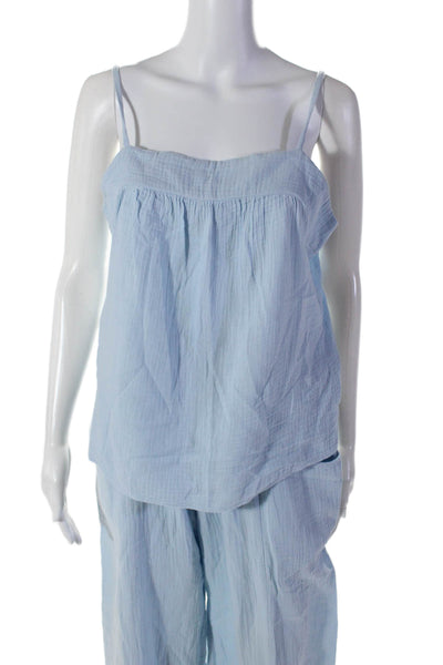Drew Womens Cotton 2 Piece Cami Top Wide Leg Pants Set Blue Size M