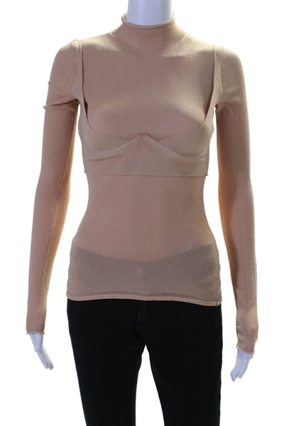 Dion Lee Womens Stretch Knit High Neck Long Sleeve Pullover Top Peach Size 6