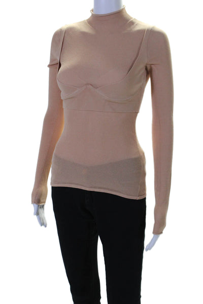 Dion Lee Womens Stretch Knit High Neck Long Sleeve Pullover Top Peach Size 6