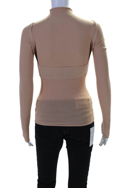 Dion Lee Womens Stretch Knit High Neck Long Sleeve Pullover Top Peach Size 6