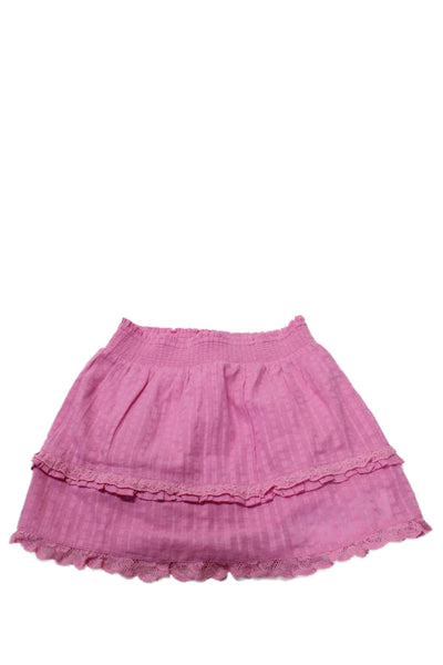 Love Shack Fancy Girls Cotton Ruffled Pleated Laced Skirt Pink Size 10