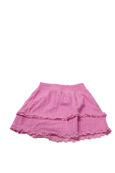 Love Shack Fancy Girls Cotton Ruffled Pleated Laced Skirt Pink Size 10