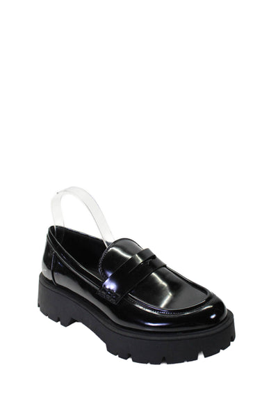 Zara Womens Slip On Round Toe Platform Patent Leather Loafers Black Size 40