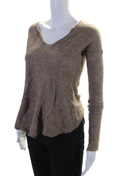 Helmut Womens Alpaca Scoop Neck Knit Round Hem Long Sleeve Sweater Brown Size L