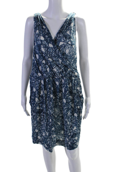 Hanii Y Womens Abstract Print V-Neck Sleeveless Blouson Dress Blue Size EUR 44