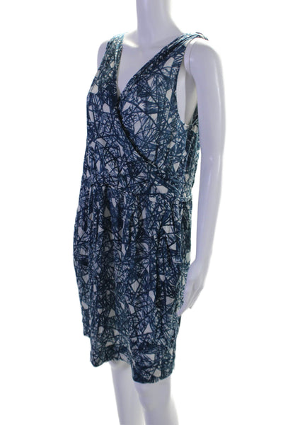 Hanii Y Womens Abstract Print V-Neck Sleeveless Blouson Dress Blue Size EUR 44