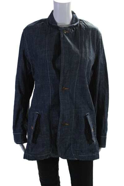 Royal Blue Womens Cotton Button Down V Neck Denim Blazer Blue Size L