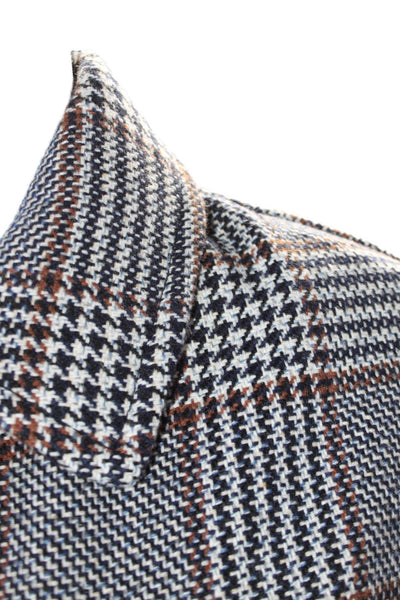 MNG Womens Houndstooth Plaid Button Down Oversize Collared Jacket Navy Size XS