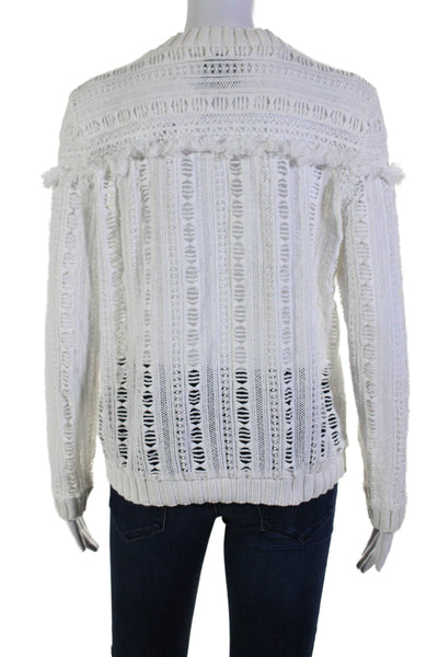 Sea Women's Round Neck Open Knit Long Sleeves Pullover Sweater White Size M