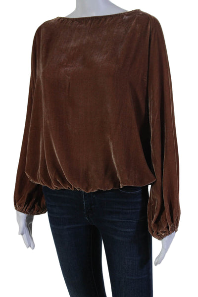 Mes Demoiselles Women's Boat Neck 3/4 Sleeves Cinch Waist Blouse Brown Size 38