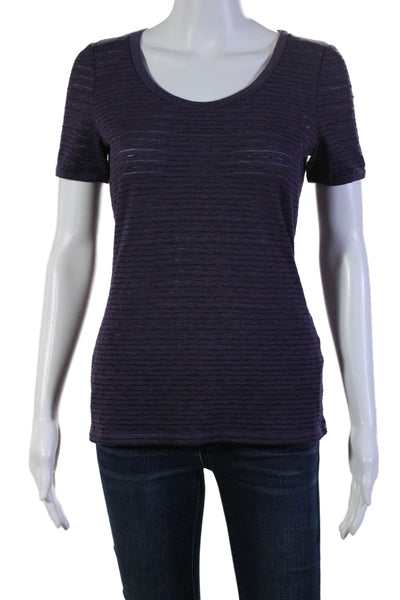 Armani Collezioni Women's Round Neck Short Sleeves Basic T-Shirt Purple Size 8