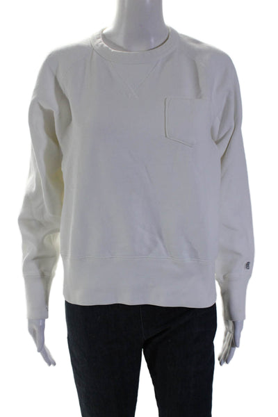 Todd Snyder + Champion Womens Cotton White Crew Neck Pocket Sweatshirt Size S