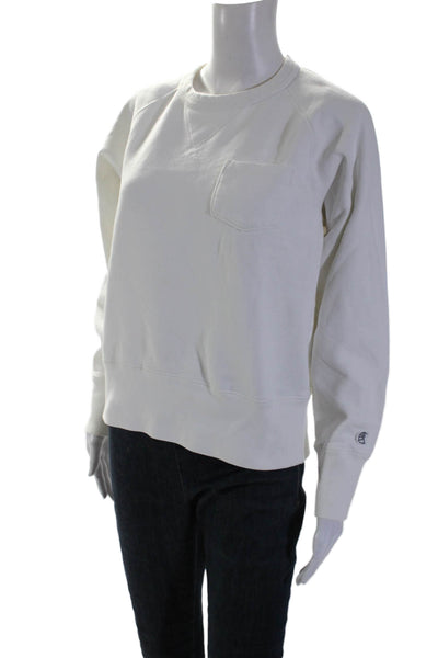 Todd Snyder + Champion Womens Cotton White Crew Neck Pocket Sweatshirt Size S