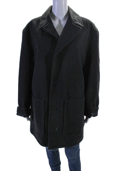 Pronto Uomo Womens Wool Collared Long Sleeve Button Pea Coat Black Size L