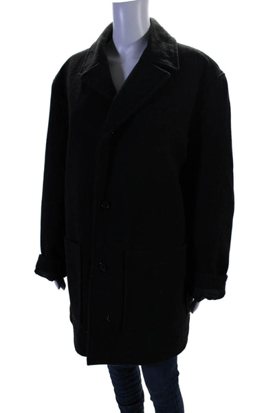 Pronto Uomo Womens Wool Collared Long Sleeve Button Pea Coat Black Size L