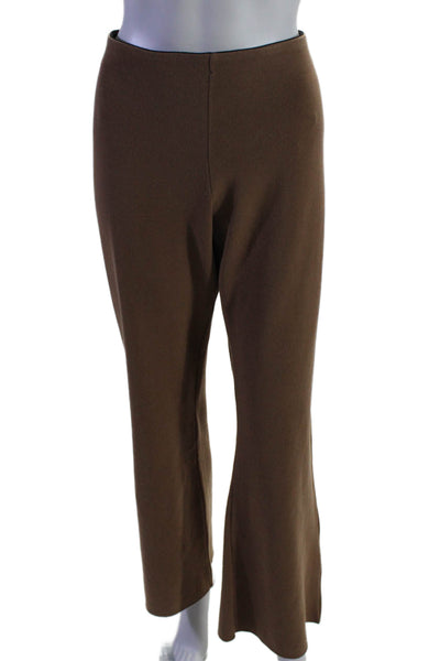 Biana Womens Flat Front Elastic Waist High-Rise Flared Pants Brown Size L