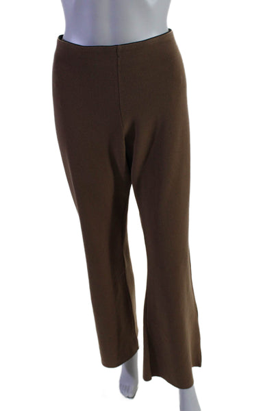 Biana Womens Flat Front Elastic Waist High-Rise Flared Pants Brown Size L