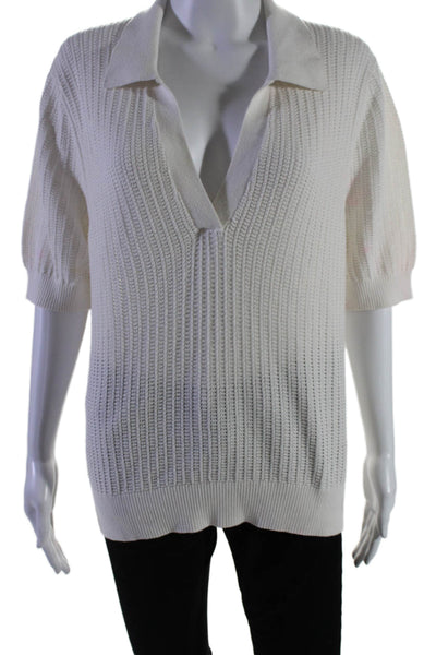 White + Warren Womens Organic Cotton Short Sleeve Knit Polo Shirt White Size XL