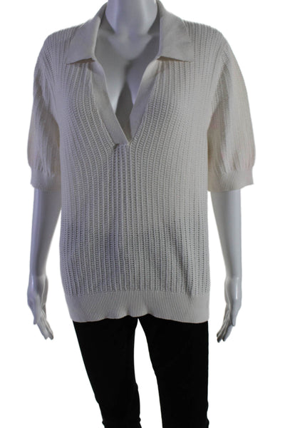 White + Warren Womens Organic Cotton Short Sleeve Knit Polo Shirt White Size XL