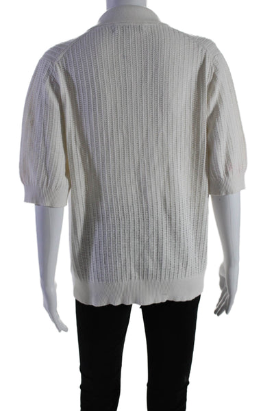 White + Warren Womens Organic Cotton Short Sleeve Knit Polo Shirt White Size XL