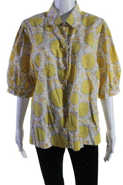 Liberty Womens Cotton Floral Print Short Sleeve Blouse Top Yellow Size XXL