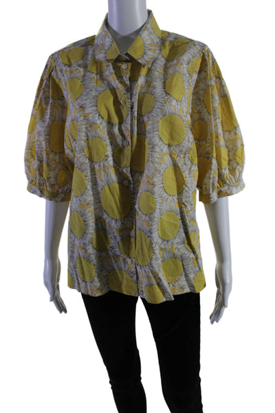 Liberty Womens Cotton Floral Print Short Sleeve Blouse Top Yellow Size XXL