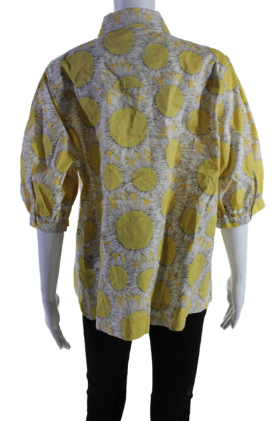 Liberty Womens Cotton Floral Print Short Sleeve Blouse Top Yellow Size XXL