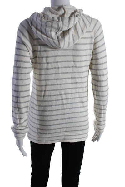 J Crew Womens Pullover Drawstring Striped Hoodie Sweater White Gray Size Small