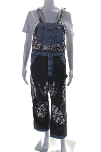 LEE Womens Sleeveless Embroidered Lined Denim Jumpsuit Overalls Blue Size S