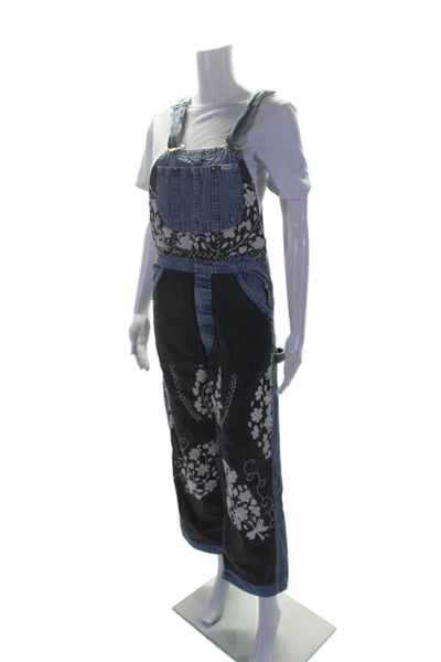 LEE Womens Sleeveless Embroidered Lined Denim Jumpsuit Overalls Blue Size S