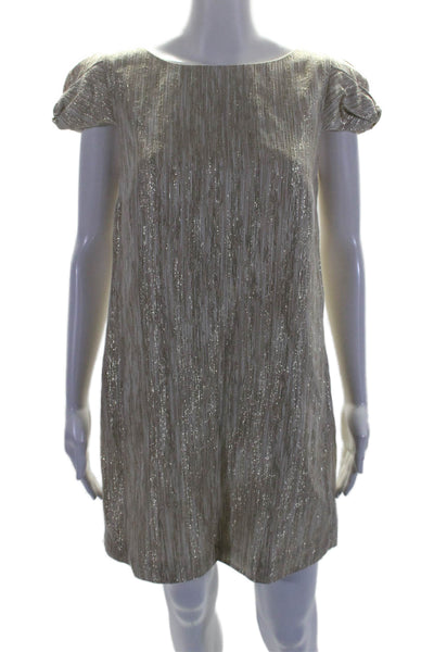 Tibi Womens Back Zip Short Sleeve Metallic Shift Dress Gold Tone White Size 6